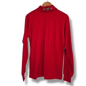 PBJ Sport Red Long‎ Sleeve Turtleneck Horse Horseshoe Embroidery Made in USA NEW